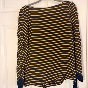 Massimo Dutti Navy and Orange Striped Open Back Blouse